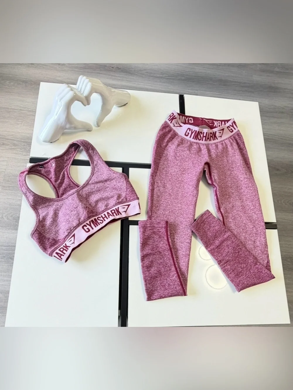 Gymshark Flex Heathered Maroon Sports Bra & Leggings Matching Set - Size Small